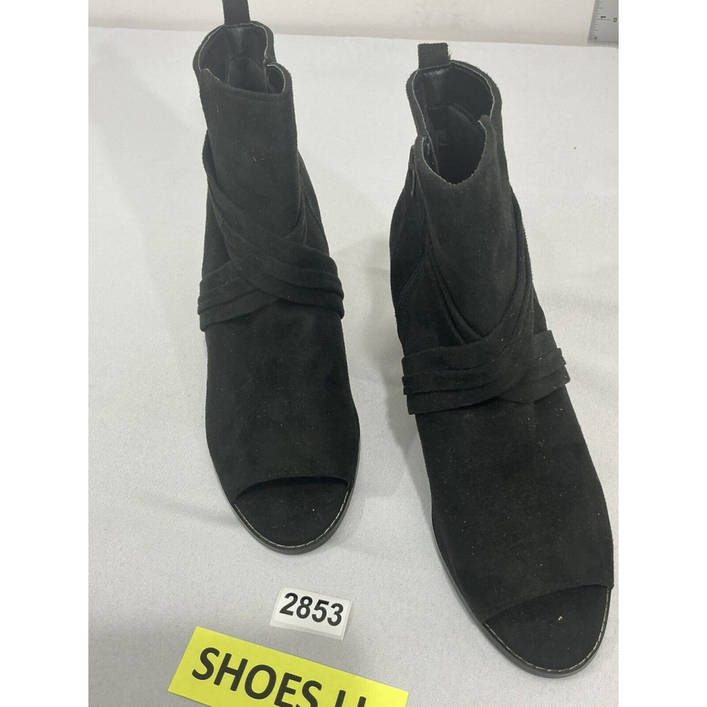 Womans O 004326 Size 12 Black Faux Suede Zip Up Strap Wedge Ankle Boots